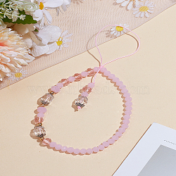 1Pc Acrylic & Glass Beads Mobile Strap, Rondelle, Faceted, Pink, 190mm(HJEW-LP0001-49)