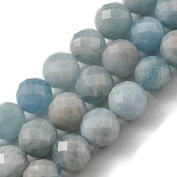 Natural Aquamarine Beads Strands, Faceted(64 Facets), Round, 8mm, Hole: 1mm, about 46pcs/Strand, 15.35 inch(39 cm)(G-E561-25-8mm-01)
