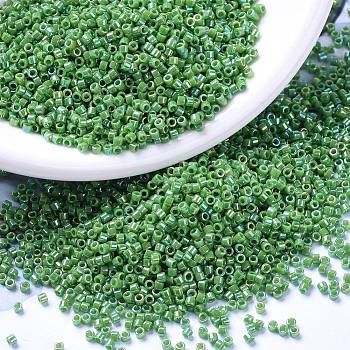 MIYUKI Delica Beads Small, Cylinder, Japanese Seed Beads, 15/0, (DBS0163) Opaque Green AB, 1.1x1.3mm, Hole: 0.7mm, about 35000pcs/bag, 100g/bag