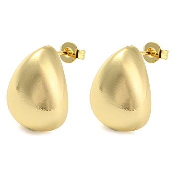 Rack Plating Brass Teardrop Stud Earrings, Long-Lasting Plated, Cadmium Free & Lead Free, Real 18K Gold Plated, 17x12.5mm