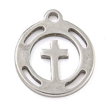 Non-Tarnish 304 Stainless Steel Charms, Laser Cut, Stainless Steel Color, Cross, 11.5x10x1mm, Hole: 1.2mm