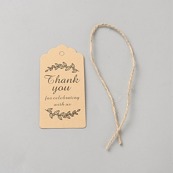 Black Printed Thank You for Celebrating with Us Paper Gift Tags, Hang Tags, with Jute Twine, for Wedding/Thanksgiving, Rectangle, BurlyWood, 9.5x4.45x0.05cm