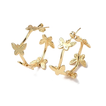 Brass Butterfly Wrap Stud Earrings, Half Hoop Earrings for Women, Real 18K Gold Plated, 26x26x11mm, Pin: 0.8mm