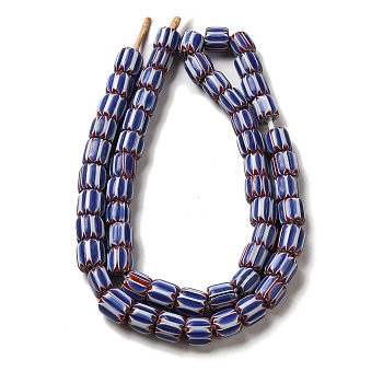 Handmade Nepalese Lampwork Beads, Chevron Beads, Column, Royal Blue, 10~13x11~13mm, Hole: 2mm, about 54~56pcs/strand, 13.39~14.17''(34~36cm)