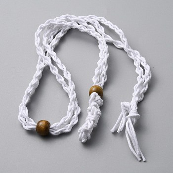 Braided Cotton Thread Cords Macrame Pouch Necklace Making, Adjustable Wood Beads Interchangeable Stone Necklace, White, 39-3/8 inch(100cm)