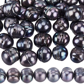 1 Strand Natural Cultured Freshwater Pearl Beads Strands, Dyed, Round, Camel, 7.5~10x6~12mm, Hole: 0.6mm, about 43~48pcs/strand, 14.57~15.35 inch(37~39cm)