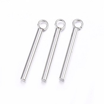 201 Stainless Steel Pendants, Bar, Stainless Steel Color, 18x3x1.5mm, Hole: 2mm
