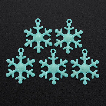 Spray Painted Alloy Enamel Pendants, with Glitter Powder, Cadmium Free & Nickel Free & Lead Free, Snowflake, Turquoise, 27x21x2.5mm, Hole: 2mm