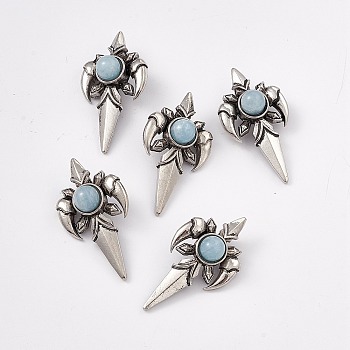 Natural Aquamarine Pendants, Dart Charms, with Antique Silver Color Brass Findings, 39.5x21x15.5mm, Hole: 3.5x10mm