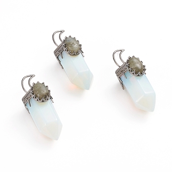 Opalite Pointed Big Pendants, with Gunmetal Tone Brass Pendant Bails and Natural Labradorite, Bullet, 52~54x20x22~23mm, Hole: 8x5mm