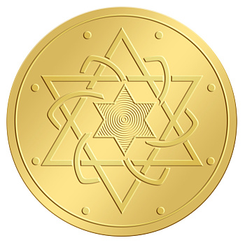 Self Adhesive Gold Foil Embossed Stickers, Medal Decoration Sticker, Star of David Pattern, 50x50mm