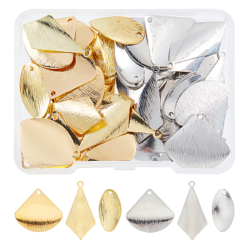 60Pcs 3 Style Rack Plating Brass Pendants, Long-Lasting Plated, Rhombus & Triangle & Leaf, Mixed Color, 20pcs/style