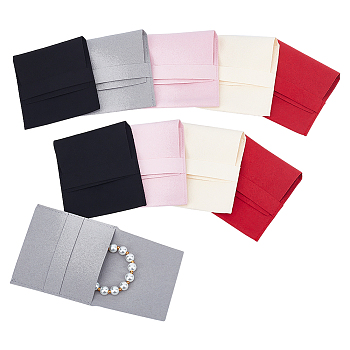 10Pcs 5 Colors Microfiber Jewelry Pouches, Foldable Gift Bags, for Ring Necklace Earring Bracelet Jewelry, Square, Mixed Color, 8x7.8x0.3cm, 2pcs/color
