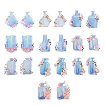 20Pcs 10 Styles Waterproof Self Adhesive PET Stickers, for Suitcase, Skateboard, Refrigerator, Helmet, Mobile Phone Shell, Pink Flowers , Bottle Pattern, 96~115x82~90x0.1mm, about 2pcs/style