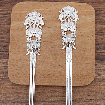 Alloy Hair Stick, Flower, Platinum, 157x25mm