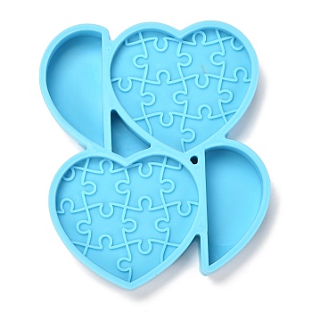 DIY Straw Decoration Silicone Molds, Resin Casting Molds, Clay Craft Mold Tools, Heart with Puzzle, Blue, 83x69x10mm, Inner Diameter: 39x45mm and 37x18mm