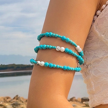 Synthetic Turquoise Beaded Layered Arm Chains, Upper Arm Bracelet, Inner Diameter: 3 inch(7.5cm)