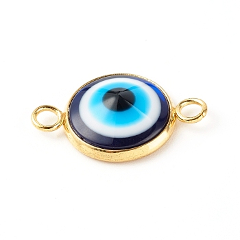 Resin Evil Eye Links Connectors, with 304 Stainless Steel Settings, Golden, 13.5x21x4.5mm, Hole: 2.3mm