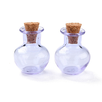 Round Glass Cork Bottles Ornament, Glass Empty Wishing Bottles, DIY Vials for Pendant Decorations, Lavender, 1.8x2.1cm