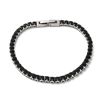 Black Cubic Zirconia Tennis Bracelet, 304 Stainless Steel Square Link Chain Bracelet, Stainless Steel Color, 7-1/2 inch(19~19.2cm)