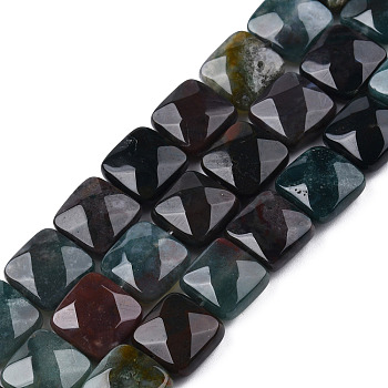 Natural Indian Agate Beads Strands, Faceted, Square, 12x12x4.5~5mm, Hole: 1mm, about 17pcs/strand, 8.0''