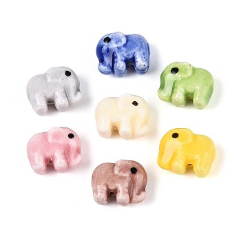 Handmade Porcelain Ceramic Beads, Hand Painted, Famille Rose Style, Elephant, Mixed Color, 11x14x8mm, Hole: 1.6~1.8mm