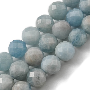 Natural Aquamarine Beads Strands, Faceted(64 Facets), Round, 8mm, Hole: 1mm, about 46pcs/Strand, 15.35 inch(39 cm)