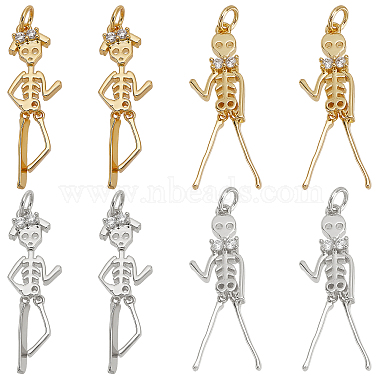 Mixed Color Clear Skull Brass+Cubic Zirconia Pendants