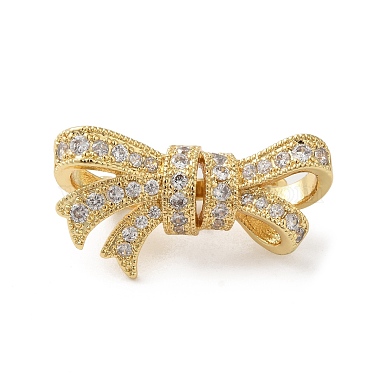 Real 18K Gold Plated Clear Bowknot Brass+Cubic Zirconia Twister Clasp