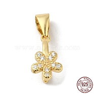 Rack Plating 925 Sterling Silver Ice Pick Pinch Bails, with Micro Pave Clear Cubic Zirconia, Flower, with S925 Stamp, Real 18K Gold Plated, 14x7mm, Hole: 5x3.5mm, Pin: 0.9mm(STER-NH0001-22G)