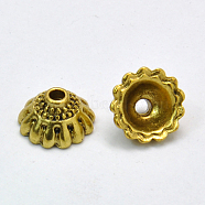 Tibetan Style Alloy Bead Caps, Cadmium Free & Nickel Free & Lead Free, Antique Golden, 10x5.5mm, Hole: 1.5mm(GLF9305Y-NF)