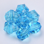Transparent Acrylic Beads, Faceted, Round, Deep Sky Blue, 8x7mm, Hole: 1.5mm, about 1920pcs/500g(TACR-Q256-8mm-V40)