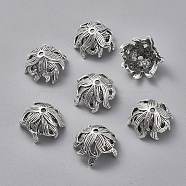 Tibetan Style Bead Caps, Lead Free, Flower, Antique Silver, 10x15x15mm, Hole: 2mm(TIBE-A23247-AS-LF)