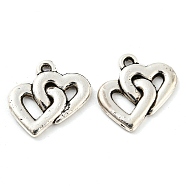 Alloy Pendants, Cadmium Free & Lead Free, Double Heart, Antique Silver, 18x18x2mm, Hole: 1.2mm, about 588pcs/1000g(FIND-G065-19AS)