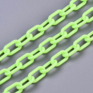 Handmade Opaque Acrylic Paperclip Chains, Drawn Elongated Cable Chains, Lawn Green, 13x7.5x2mm, 19.88 inch(50.5cm)/strand(X-KY-S166-002H)