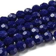Opaque Glass Beads Stands, Faceted(32 Facets), Round, Marine Blue, 8mm, Hole: 1mm, about 72pcs/strand, 20.67''(52.5cm)(EGLA-A035-P8mm-D09)