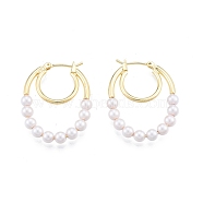 ABS Plastic Imitation Pearl Beaded Double Oval Hoop Earrings, Brass Multi Layered Hoop Earrings for Women, Real 18K Gold Plated, 31x24x4mm, Pin: 0.9mm(EJEW-P205-13G)