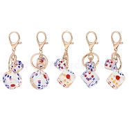 Dice Shape Plastic Keychain, with Alloy Lobster Claw Clasps, Iron Key Ring and Chains, Clear, 9.3cm(KEYC-L028-01G)