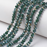 Electroplate Opaque Glass Beads Strands, Half Green Plated, Faceted, Rondelle, Dark Slate Gray, 8x6mm, Hole: 1mm, about 72pcs/strand, 16.14 inch(41cm)(EGLA-A034-P8mm-S03)