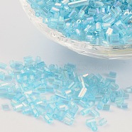11/0 Two Cut Glass Seed Beads, Hexagon, Trans.Colours Rainbow, Sky Blue, Size: about 2.2mm in diameter, about 4500pcs/50g(X-CSDB163)