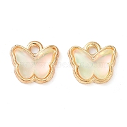 Rack Plating Alloy Glass Charms, Butterfly, Golden, Beige, 9x9.5x3.5mm, Hole: 1mm(FIND-Q099-07G-07)