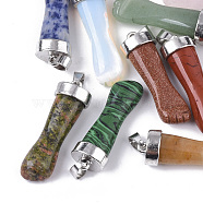 Natural & Synthetic Mixed Gemstone Pendants, with Alloy Pendant Bails and Iron Snap On Bails, Platinum, 37.5~39x12.5x10mm, Hole: 4x7mm(G-T128-02)