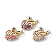 Rack Plating Brass Micro Pave Cubic Zirconia Charms, Long-Lasting Plated, Cadmium Free & Lead Free, Real 18K Gold Plated, Swan Charm, Mixed Color, 15x10x5mm, Hole: 3x5mm(KK-E003-035G)