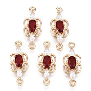 Brass Micro Pave Cubic Zirconia Links Connectors, with Glass, Long-Lasting Plated, Light Gold, Butterfly, Red, 17.5x7x3mm, Hole: 1.2mm(KK-R111-008-A02)