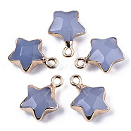 Natural Grey Agate Pendants, with Light Gold Plated Edge and Brass Loop, Dyed & Heated, Star, Faceted, 16~17x13x6.5mm, Hole: 1.6mm(G-N326-36F)