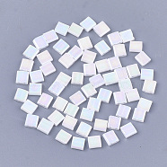 2-Hole Opaque Glass Seed Beads, AB Colours, Rectangle, White, 5x4.5~5.5x2~2.5mm, Hole: 0.5~0.8mm(SEED-S023-28C-05)