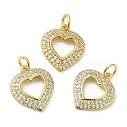 Brass Pave Cubic Zirconia  Pendants, with Jump Ring, Long-Lasting Plated, Lead Free & Cadmium Free, Heart, Real 18K Gold Plated, 15.5x13.5x2.5mm, Hole: 3.5mm(KK-Z028-16G)