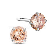 SHEGRACE Rhodium Plated 925 Sterling Silver Four Pronged Ear Studs, with AAA Cubic Zirconia and Ear Nuts, PeachPuff, 6mm(JE420E-02)