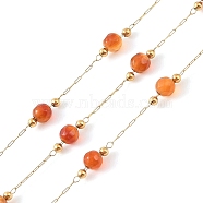 Natural Agate Link Chains, with Glass Seed Beaded and Ion Plating(IP)  Real 18K Gold Plated  316 Stainless Steel Chain, Soldered, with Spools, Real 18K Gold Plated, 11.3x4x4mm(CHS-C012-01G)