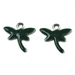 201 Stainless Steel Enamel Charms, Dragonfly, Stainless Steel Color, Dark Slate Gray, 11.5x12x1.5mm, Hole: 1.2mm(STAS-N088-19D)